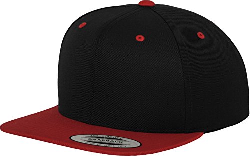 Yupoong Flexfit Unisex Kappe Classic Snapback 2-Tone, zweifarbige blanko Cap mit geradem Schirm, One Size Einheitsgröße für Männer und Frauen, Farbe blk/red von Flexfit