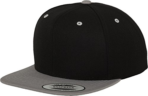 Yupoong Flexfit Unisex Kappe Classic Snapback 2-Tone, zweifarbige blanko Cap mit geradem Schirm, One Size Einheitsgröße für Männer und Frauen, Farbe blk/silver von Flexfit