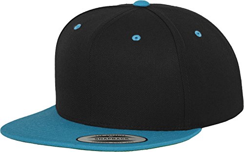 Yupoong Flexfit Unisex Kappe Classic Snapback 2-Tone, zweifarbige blanko Cap mit geradem Schirm, One Size Einheitsgröße für Männer und Frauen, Farbe blk/teal von Flexfit