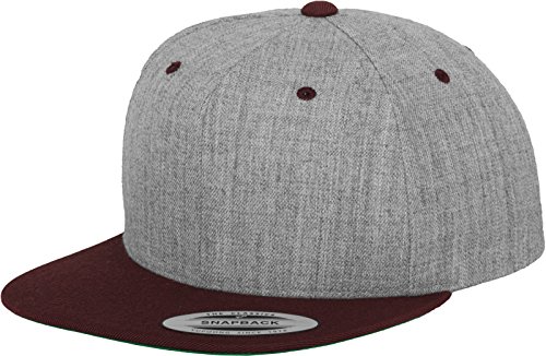 Yupoong Flexfit Unisex Kappe Classic Snapback 2-Tone, zweifarbige blanko Cap mit geradem Schirm, One Size Einheitsgröße für Männer und Frauen, Farbe h.grey/maroon von Flexfit