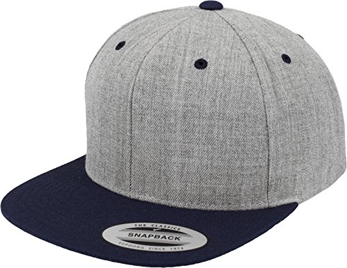 Yupoong Flexfit Unisex Kappe Classic Snapback 2-Tone, zweifarbige blanko Cap mit geradem Schirm, One Size Einheitsgröße für Männer und Frauen, Farbe heather/navy von Flexfit