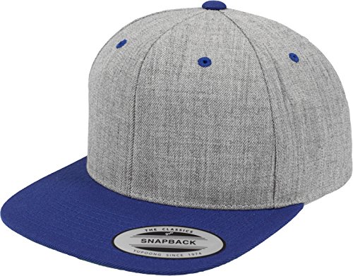 Yupoong Flexfit Unisex Kappe Classic Snapback 2-Tone, zweifarbige blanko Cap mit geradem Schirm, One Size Einheitsgröße für Männer und Frauen, Farbe heather/royal von Flexfit