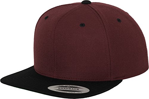 Yupoong Flexfit Unisex Kappe Classic Snapback 2-Tone, zweifarbige blanko Cap mit geradem Schirm, One Size Einheitsgröße für Männer und Frauen, Farbe maroon/blk von Flexfit