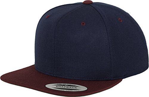 Yupoong Flexfit Unisex Kappe Classic Snapback 2-Tone, zweifarbige blanko Cap mit geradem Schirm, One Size Einheitsgröße für Männer und Frauen, Farbe nvy/maroon von Flexfit