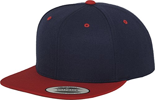 Yupoong Flexfit Unisex Kappe Classic Snapback 2-Tone, zweifarbige blanko Cap mit geradem Schirm, One Size Einheitsgröße für Männer und Frauen, Farbe nvy/red von Flexfit