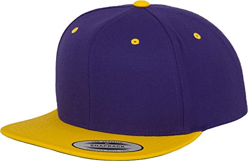 Yupoong Flexfit Unisex Kappe Classic Snapback 2-Tone, zweifarbige blanko Cap mit geradem Schirm, One Size Einheitsgröße für Männer und Frauen, Farbe pur/gold von Flexfit