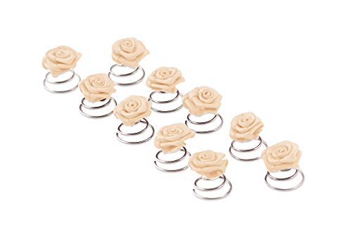 10 x Rosen Curlies - Brauthaarschmuck - Curlie - Haarschmuck | Beige von FlexiStore