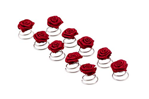 10 x Rosen Curlies - Brauthaarschmuck - Curlie - Haarschmuck | Bordeaux Rot von FlexiStore