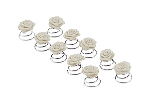 10 x Rosen Curlies - Brauthaarschmuck - Curlie - Haarschmuck | Weiss von FlexiStore