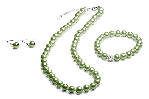 FlexiStore Perlenkette geknotet - Perlenarmband - Perlenohrringe - Set Grün von FlexiStore