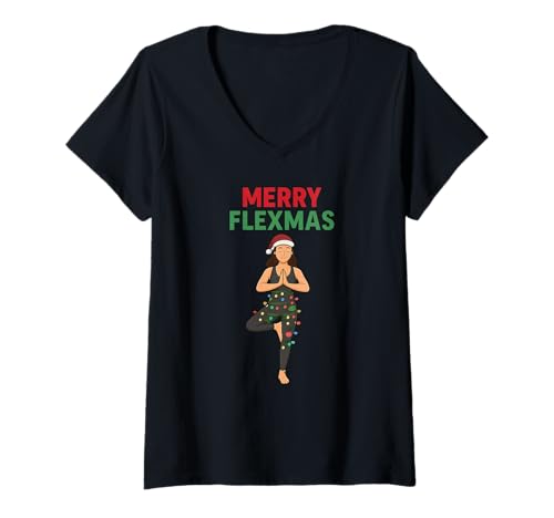 Damen Frohe Feiertage, Weihnachten, Yoga, lustige Gymnastikfigur für Mädchen T-Shirt mit V-Ausschnitt Damen Frohe Feiertage, Weihnachten, Yoga, lustige Gymnastikfigur für Mädchen T-Shirt mit V-Ausschnitt von Flexmas