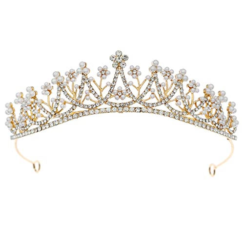 Fleymu Diadem Krone Diadem Krone Damen Krone Kristall Prinzessin Krone Roségold Tiara Krone Tiara Perle Prinzessin Hochzeit Tiara Strasssteine für Geburtstag, Party, Abschlussball, Fotografie von Fleymu