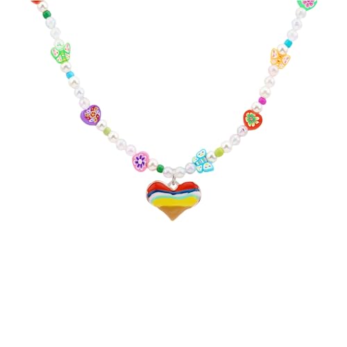 Flgtby Y2K Regenbogen-Herz-Perlen-Halskette, Indie-Schlüsselbeinkette, unverzichtbares Accessoire für süße, kantige Frauen, handaufgereihte Perlen in gemischten Farben + einzigartige Harz-Anhänger Flgtby Y2K Regenbogen-Herz-Perlen-Halskette, Indie-Schlüsselbeinkette, unverzichtbares Accessoire für süße, kantige Frauen, handaufgereihte Perlen in gemischten Farben + einzigartige Harz-Anhänger von Flgtby