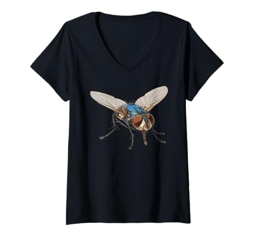 Damen Fliegen Fliege T-Shirt mit V-Ausschnitt Damen Fliegen Fliege T-Shirt mit V-Ausschnitt von Fliegen Fliege Tier Shop