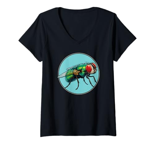 Damen Fliegen Fliege T-Shirt mit V-Ausschnitt Damen Fliegen Fliege T-Shirt mit V-Ausschnitt von Fliegen Fliege Tier Shop