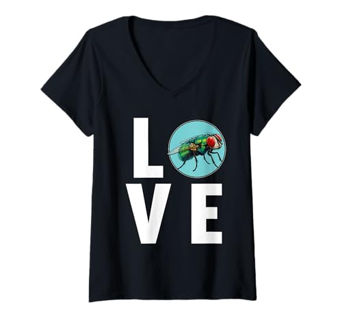 Damen Fliegen Fliege T-Shirt mit V-Ausschnitt Damen Fliegen Fliege T-Shirt mit V-Ausschnitt von Fliegen Fliege Tier Shop