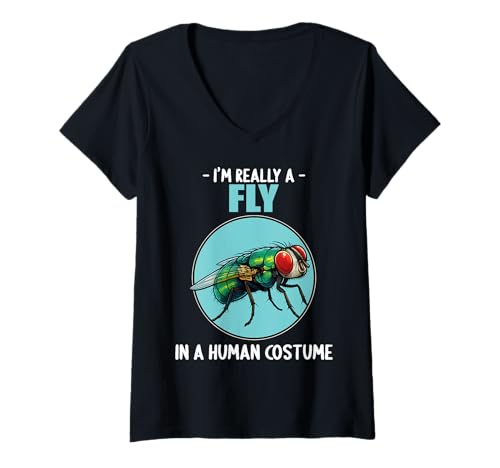 Damen Fliegen Fliege T-Shirt mit V-Ausschnitt Damen Fliegen Fliege T-Shirt mit V-Ausschnitt von Fliegen Fliege Tier Shop