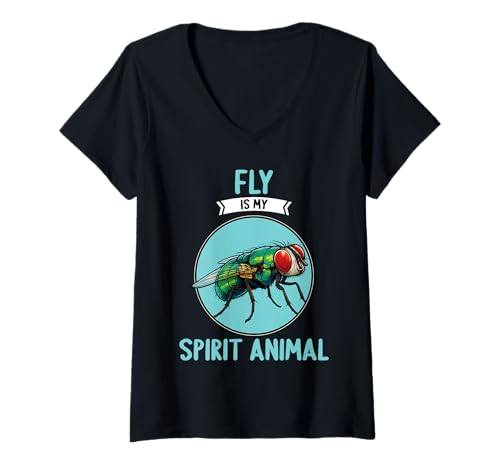 Damen Fliegen Fliege T-Shirt mit V-Ausschnitt Damen Fliegen Fliege T-Shirt mit V-Ausschnitt von Fliegen Fliege Tier Shop