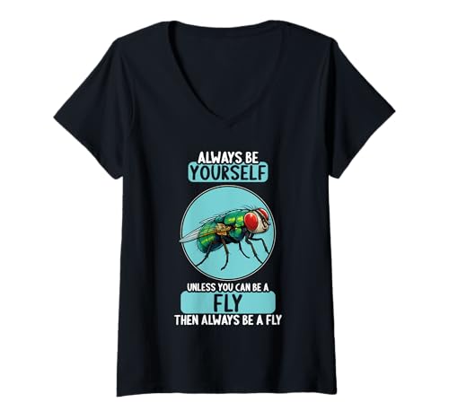 Damen Fliegen Fliege T-Shirt mit V-Ausschnitt Damen Fliegen Fliege T-Shirt mit V-Ausschnitt von Fliegen Fliege Tier Shop