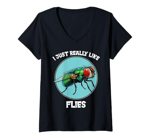 Damen Fliegen Fliege T-Shirt mit V-Ausschnitt Damen Fliegen Fliege T-Shirt mit V-Ausschnitt von Fliegen Fliege Tier Shop