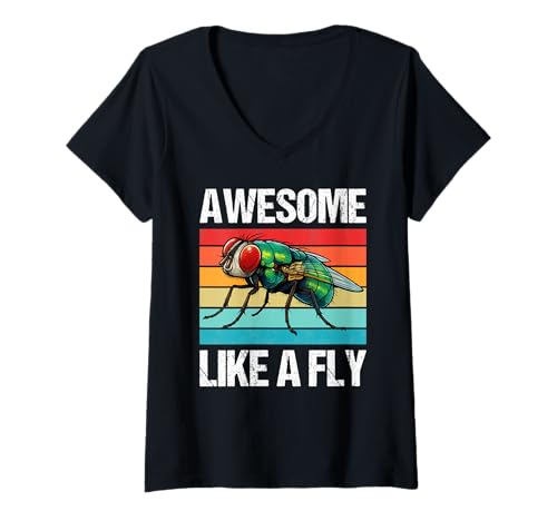 Damen Fliegen Fliege T-Shirt mit V-Ausschnitt Damen Fliegen Fliege T-Shirt mit V-Ausschnitt von Fliegen Fliege Tier Shop