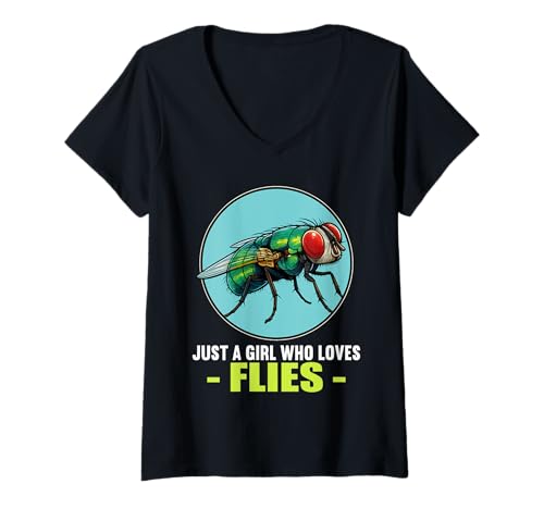 Damen Fliegen Fliege T-Shirt mit V-Ausschnitt Damen Fliegen Fliege T-Shirt mit V-Ausschnitt von Fliegen Fliege Tier Shop