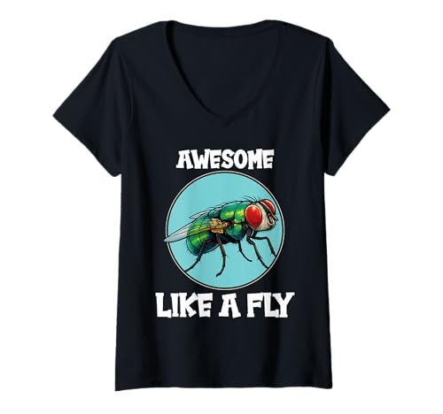Damen Fliegen Fliege T-Shirt mit V-Ausschnitt Damen Fliegen Fliege T-Shirt mit V-Ausschnitt von Fliegen Fliege Tier Shop