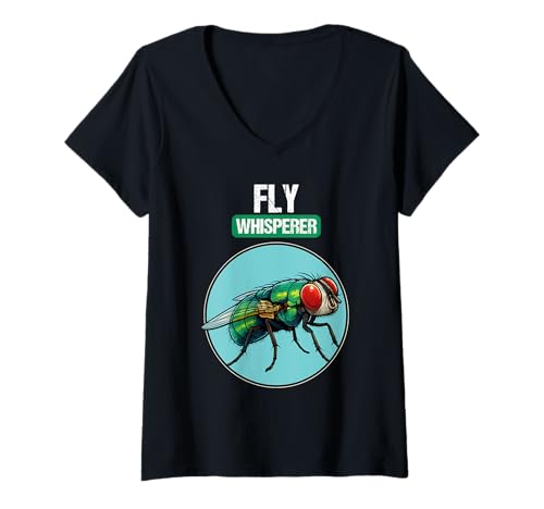 Damen Fliegen Fliege T-Shirt mit V-Ausschnitt Damen Fliegen Fliege T-Shirt mit V-Ausschnitt von Fliegen Fliege Tier Shop