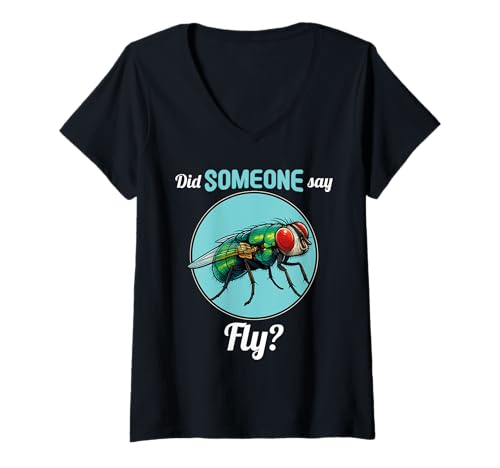 Damen Fliegen Fliege T-Shirt mit V-Ausschnitt Damen Fliegen Fliege T-Shirt mit V-Ausschnitt von Fliegen Fliege Tier Shop