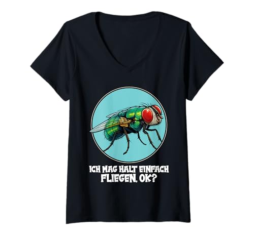 Damen Fliegen Fliege T-Shirt mit V-Ausschnitt Damen Fliegen Fliege T-Shirt mit V-Ausschnitt von Fliegen Fliege Tier Shop
