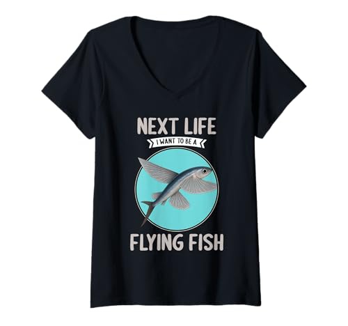 Damen Fliegende Fische Fliegender Fisch T-Shirt mit V-Ausschnitt Damen Fliegende Fische Fliegender Fisch T-Shirt mit V-Ausschnitt von Fliegende Fische Fliegender Fisch Tier Shop