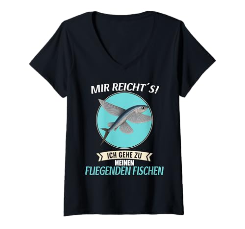 Damen Fliegende Fische Fliegender Fisch T-Shirt mit V-Ausschnitt von Fliegende Fische Fliegender Fisch Tier Shop