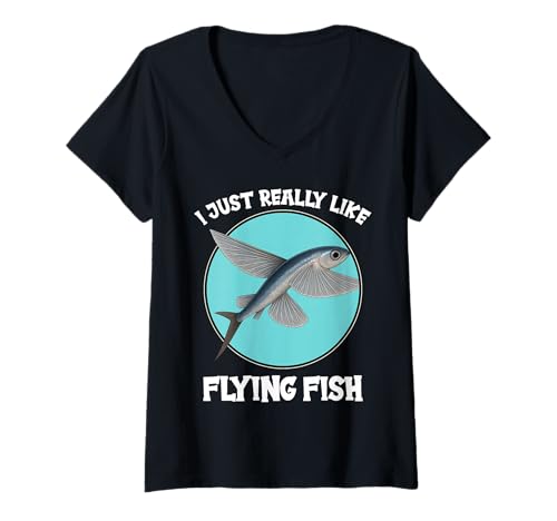 Damen Fliegende Fische Fliegender Fisch T-Shirt mit V-Ausschnitt Damen Fliegende Fische Fliegender Fisch T-Shirt mit V-Ausschnitt von Fliegende Fische Fliegender Fisch Tier Shop
