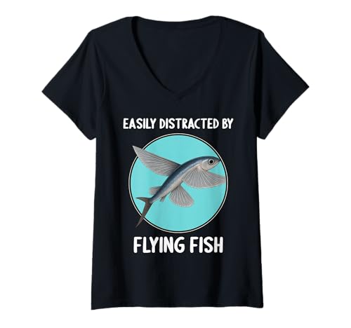 Damen Fliegende Fische Fliegender Fisch T-Shirt mit V-Ausschnitt Damen Fliegende Fische Fliegender Fisch T-Shirt mit V-Ausschnitt von Fliegende Fische Fliegender Fisch Tier Shop