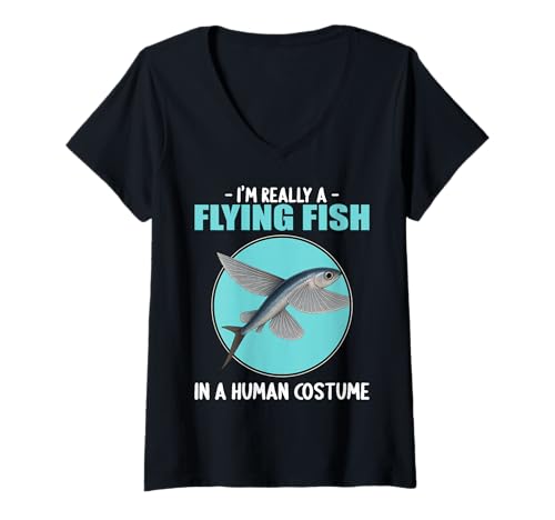 Damen Fliegende Fische Fliegender Fisch T-Shirt mit V-Ausschnitt Damen Fliegende Fische Fliegender Fisch T-Shirt mit V-Ausschnitt von Fliegende Fische Fliegender Fisch Tier Shop