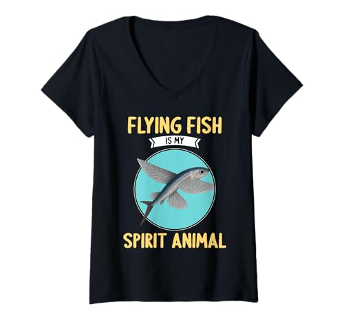 Damen Fliegende Fische Fliegender Fisch T-Shirt mit V-Ausschnitt von Fliegende Fische Fliegender Fisch Tier Shop