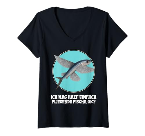 Damen Fliegende Fische Fliegender Fisch T-Shirt mit V-Ausschnitt Damen Fliegende Fische Fliegender Fisch T-Shirt mit V-Ausschnitt von Fliegende Fische Fliegender Fisch Tier Shop