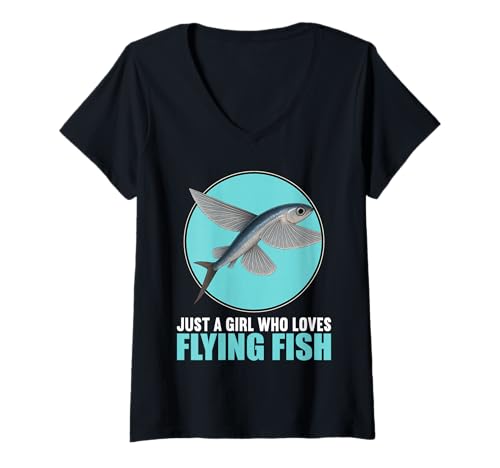 Damen Fliegende Fische Fliegender Fisch T-Shirt mit V-Ausschnitt von Fliegende Fische Fliegender Fisch Tier Shop