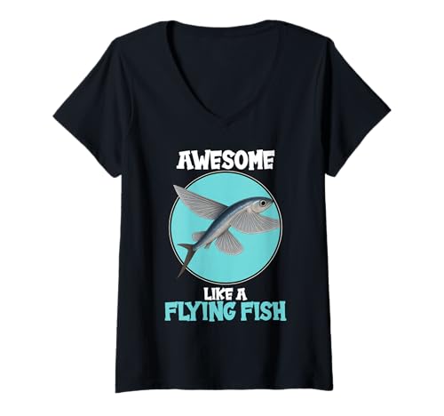 Damen Fliegende Fische Fliegender Fisch T-Shirt mit V-Ausschnitt Damen Fliegende Fische Fliegender Fisch T-Shirt mit V-Ausschnitt von Fliegende Fische Fliegender Fisch Tier Shop
