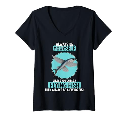 Damen Fliegende Fische Fliegender Fisch T-Shirt mit V-Ausschnitt Damen Fliegende Fische Fliegender Fisch T-Shirt mit V-Ausschnitt von Fliegende Fische Fliegender Fisch Tier Shop