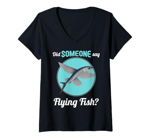 Damen Fliegende Fische Fliegender Fisch T-Shirt mit V-Ausschnitt von Fliegende Fische Fliegender Fisch Tier Shop