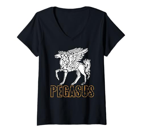 Damen Pegasus fliegendes Pferd griechische Fantasiefigur T-Shirt mit V-Ausschnitt Damen Pegasus fliegendes Pferd griechische Fantasiefigur T-Shirt mit V-Ausschnitt von Fliegende Kreaturen und Mythenliebhaber