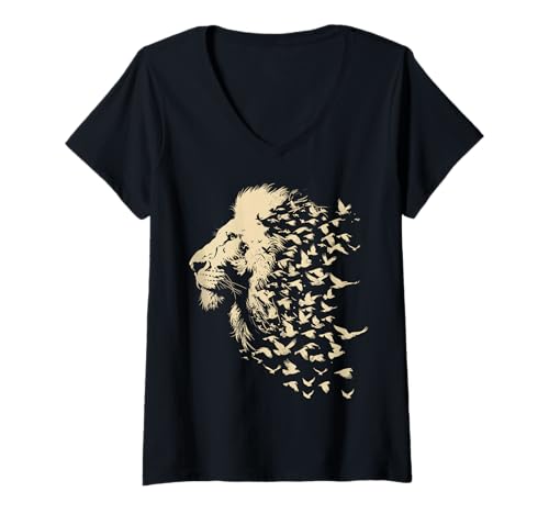 Damen Fliegender Jesus Löwe Von Juda Christliches Kreuz T-Shirt mit V-Ausschnitt Damen Fliegender Jesus Löwe Von Juda Christliches Kreuz T-Shirt mit V-Ausschnitt von Fliegender Löwe Taube Frieden Jesus Löwe