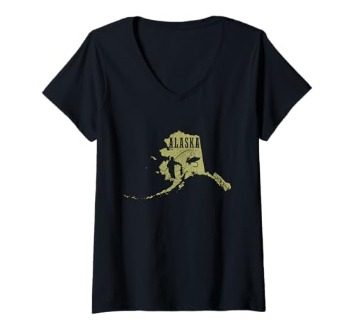 Damen Alaska Fliegenfischen Lachs Angeln Fliegenfischer Angler T-Shirt mit V-Ausschnitt Damen Alaska Fliegenfischen Lachs Angeln Fliegenfischer Angler T-Shirt mit V-Ausschnitt von Fliegenfischen Alaska Co.