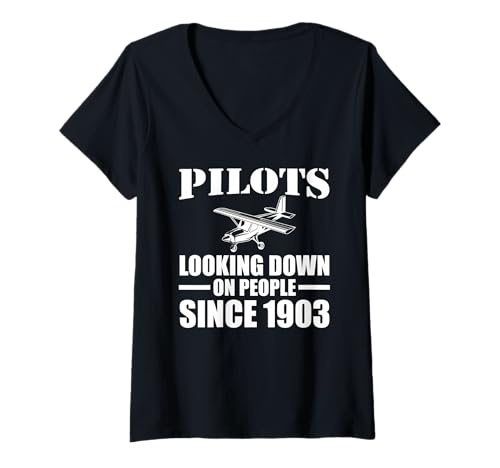 Damen Pilotenspaß Seit 1903 Lustiger Flugzeugwitz T-Shirt mit V-Ausschnitt Damen Pilotenspaß Seit 1903 Lustiger Flugzeugwitz T-Shirt mit V-Ausschnitt von Fliegerhumor Für Männer Frauen Kinder