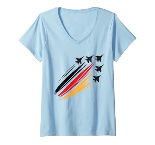Damen Fliegerstaffel für Piloten der Bundeswehr Flugshow T-Shirt mit V-Ausschnitt von Fliegerstaffel Design für Piloten und Kampfjet
