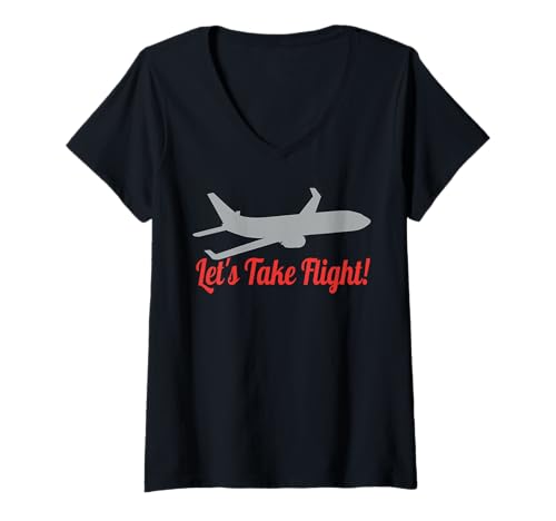Damen Let's Take Flight! Flugzeug Jet T-Shirt mit V-Ausschnitt Damen Let's Take Flight! Flugzeug Jet T-Shirt mit V-Ausschnitt von Flight Lover Design Co.