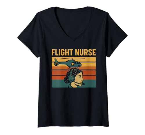 Damen Flugkrankenschwester Hubschrauber Retro Krankenpflege Schule Vintage Fliegen T-Shirt mit V-Ausschnitt Damen Flugkrankenschwester Hubschrauber Retro Krankenpflege Schule Vintage Fliegen T-Shirt mit V-Ausschnitt von Flight Sky Apparel