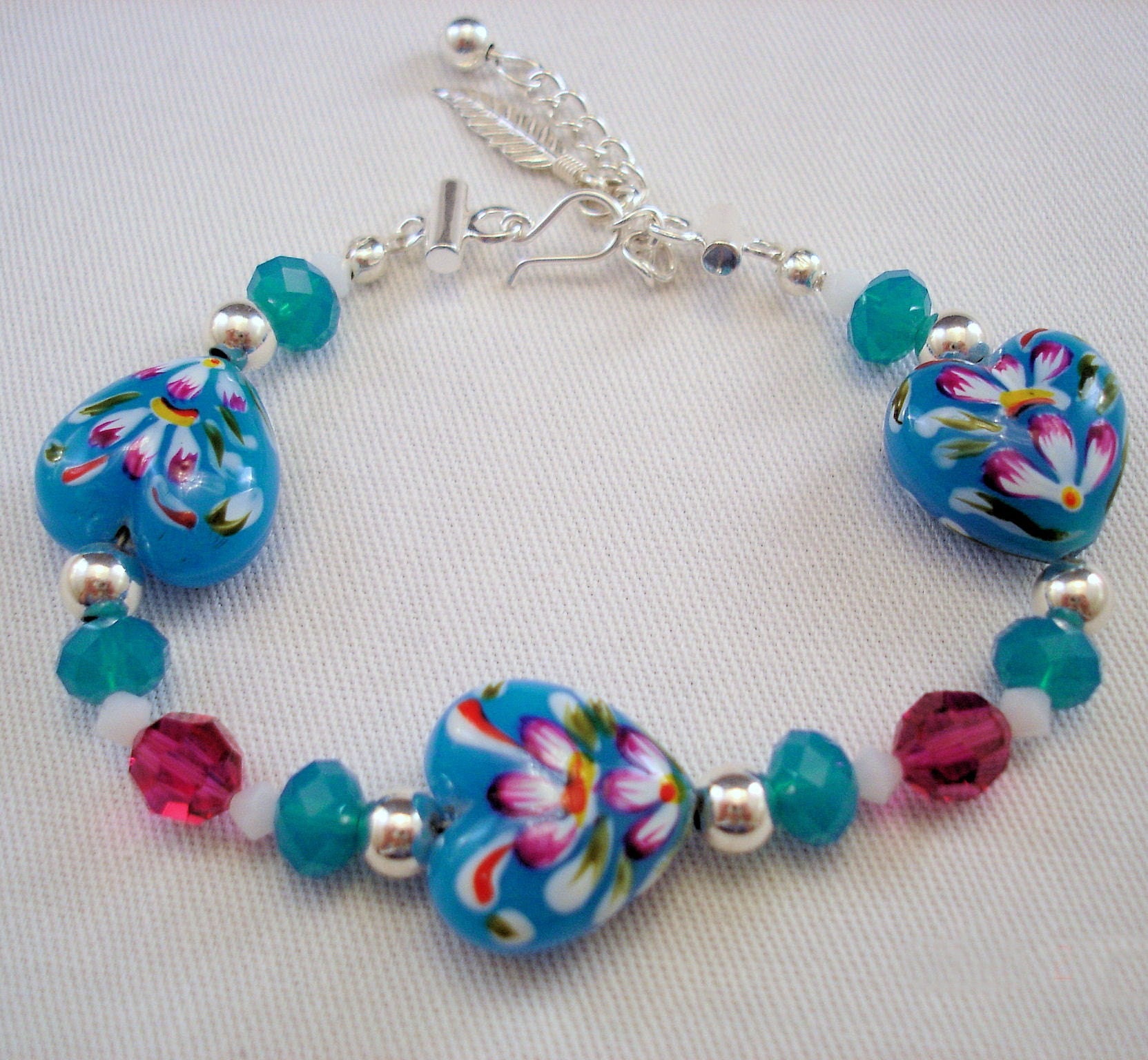 Florales Herz Schmuck-Set Lampwork-Glas, Sterling Silber, Swarovski Florales Herz Schmuck-Set Lampwork-Glas, Sterling Silber, Swarovski von FlightsofFancyDesign