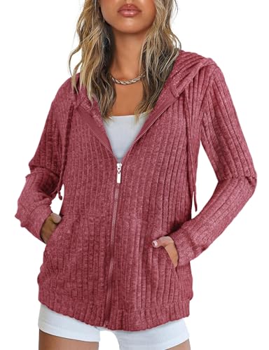 Flikity Damen Hoodie mit Kapuze Zipper Hoodie Sweatshirt Jacke Damen Sweatjacke Dünne Jacke Sommer Herbst Kleidung Weinrot XXL von Flikity